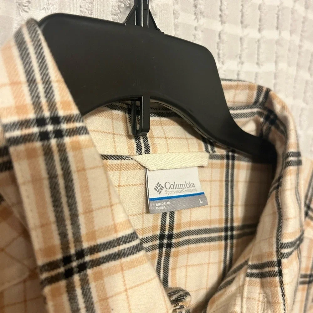 Columbia Cornell Woods Flannel Long Sleeve Shirt Mens Large Tan Plaid AM1523-192 - Picture 3 of 7